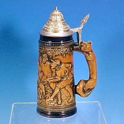 Vintage ORIGINAL GERZIT (GERZ) W. Germany Figural Fox Lidded Beer Stein Hunting Scene Wild Boar Cobalt Blue & Brown Vintage ORIGINAL GERZIT (GERZ) W. Germany Figural Fox Lidded Beer Stein Hunting Scene Wild Boar Cobalt Blue & Brown