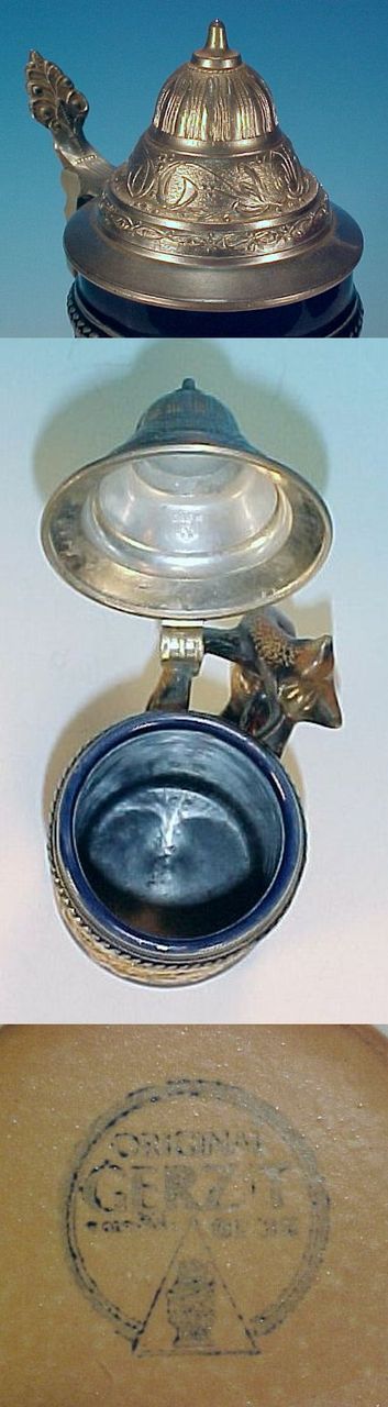 Vintage ORIGINAL GERZIT (GERZ) W. Germany Figural Fox Lidded Beer Stein Hunting Scene Wild Boar Cobalt Blue & Brown Vintage ORIGINAL GERZIT (GERZ) W. Germany Figural Fox Lidded Beer Stein Hunting Scene Wild Boar Cobalt Blue & Brown