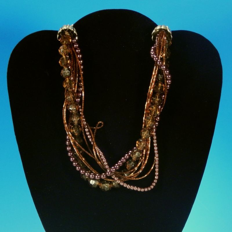 Retro Multi-Strand Chunky Beaded 14" Choker Necklace - Browns, Topaz and Metallic Burgundy Retro Multi-Strand Chunky Beaded 14" Choker Necklace - Browns, Topaz and Metallic Burgundy