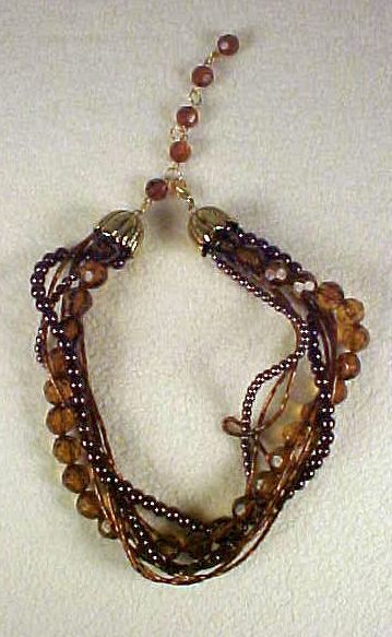 Retro Multi-Strand Chunky Beaded 14" Choker Necklace - Browns, Topaz and Metallic Burgundy Retro Multi-Strand Chunky Beaded 14" Choker Necklace - Browns, Topaz and Metallic Burgundy