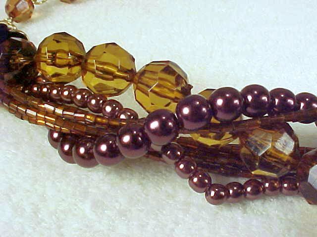 Retro Multi-Strand Chunky Beaded 14" Choker Necklace - Browns, Topaz and Metallic Burgundy Retro Multi-Strand Chunky Beaded 14" Choker Necklace - Browns, Topaz and Metallic Burgundy