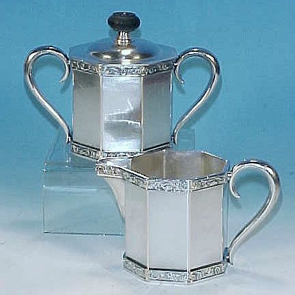 Lawrence B. Smith Co. / L.B.S.CO. Sheffield Silver Plate Creamer Pitcher and Covered Sugar Bowl - Bakelite Knob Lawrence B. Smith Co. / L.B.S.CO. Sheffield Silver Plate Creamer Pitcher and Covered Sugar Bowl - Bakelite Knob