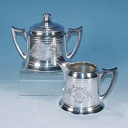 Antique F. B. ROGERS SILVER CO. Quadruple Silverplate Covered Sugar Bowl & Creamer Set - Monogram Antique F. B. ROGERS SILVER CO. Quadruple Silverplate Covered Sugar Bowl & Creamer Set - Monogram