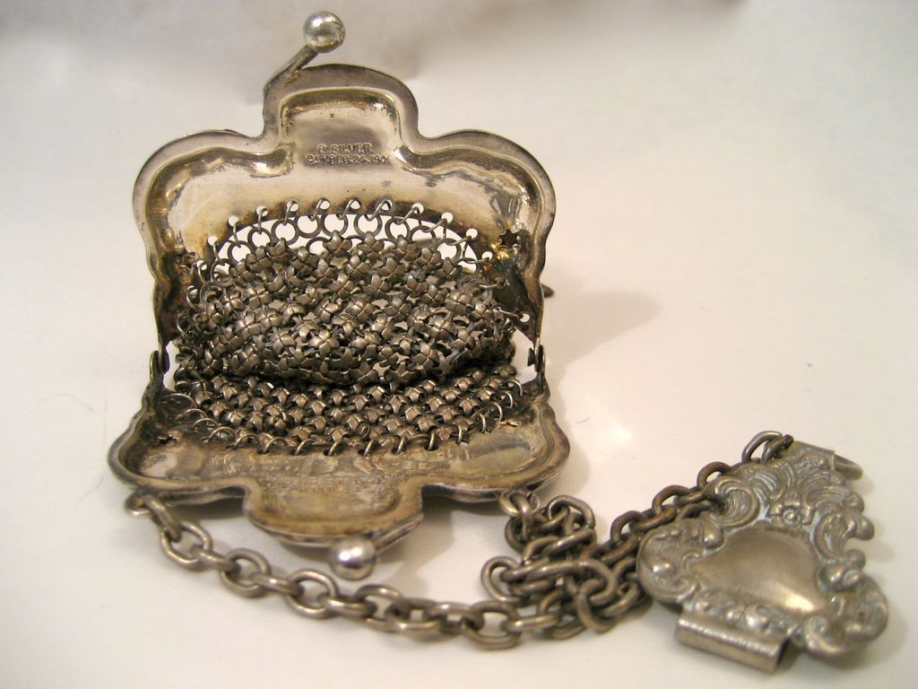 Antique German Silver Purse Chatelaine with Cherubs & Medieval Face Antique German Silver Purse Chatelaine with Cherubs & Medieval Face