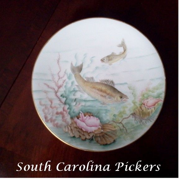 Antique Limoges Scenic Fish Plate Signed Antique Limoges Scenic Fish Plate Signed