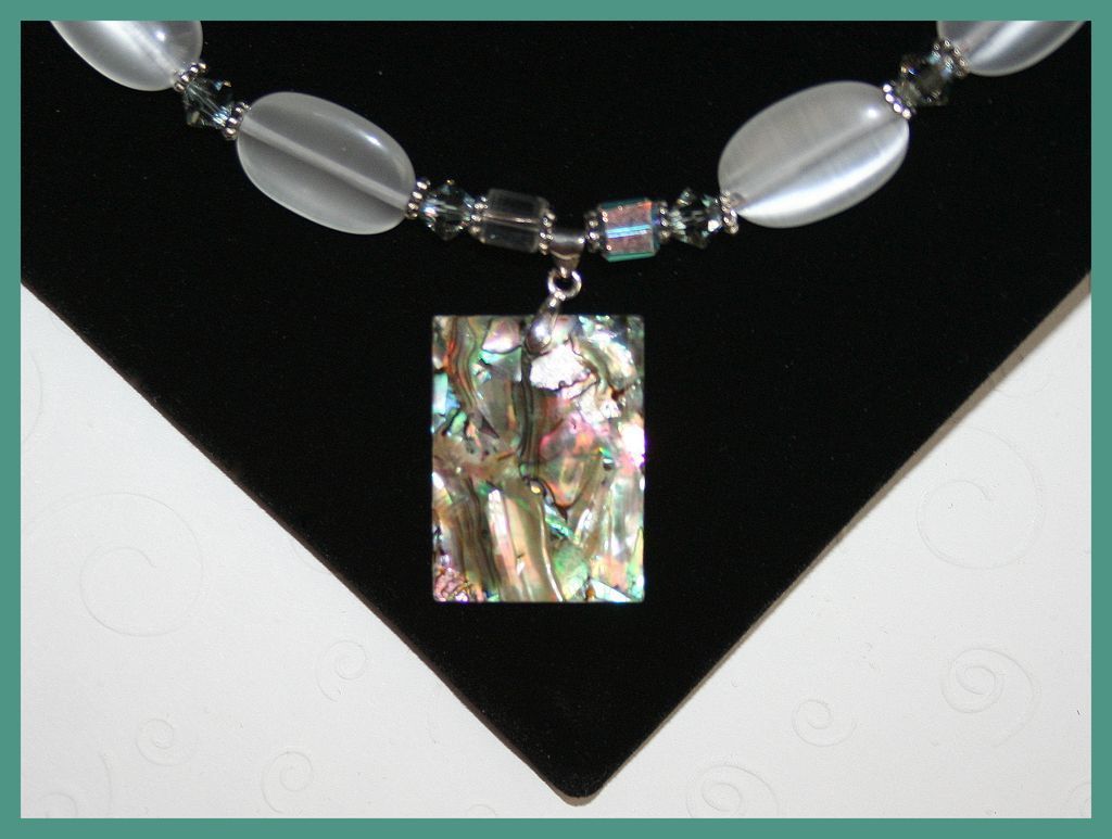 Necklace & Earrings, White Optic Oval Beads, Swarovski Crystals, and Sterling Clasp Necklace & Earrings, White Optic Oval Beads, Swarovski Crystals, and Sterling Clasp