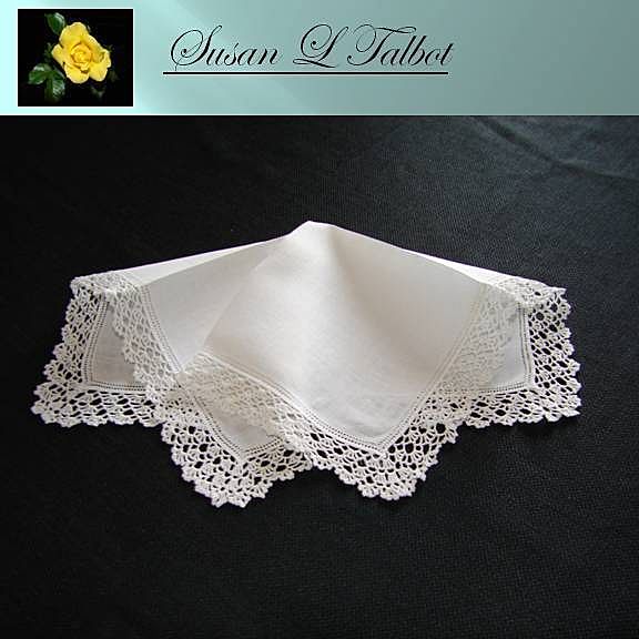 Vintage Delicate Crocheted Edge White Linen Hankie Vintage Delicate Crocheted Edge White Linen Hankie