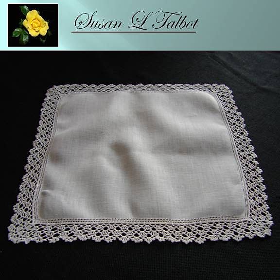 Vintage Delicate Crocheted Edge White Linen Hankie Vintage Delicate Crocheted Edge White Linen Hankie
