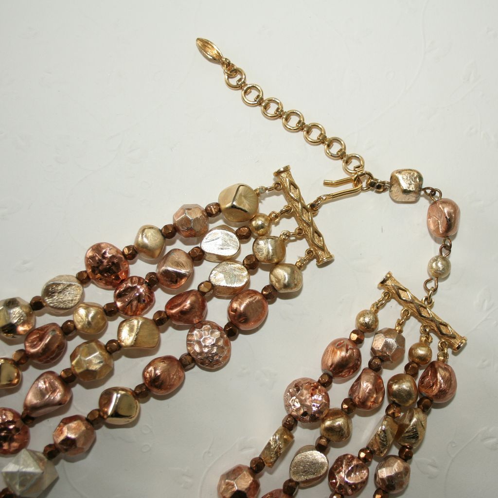 50% Off - Hattie Carnegie Four Strand Necklace, Metallic Coated Beads in Goldtone and Coppertone 50% Off - Hattie Carnegie Four Strand Necklace, Metallic Coated Beads in Goldtone and Coppertone