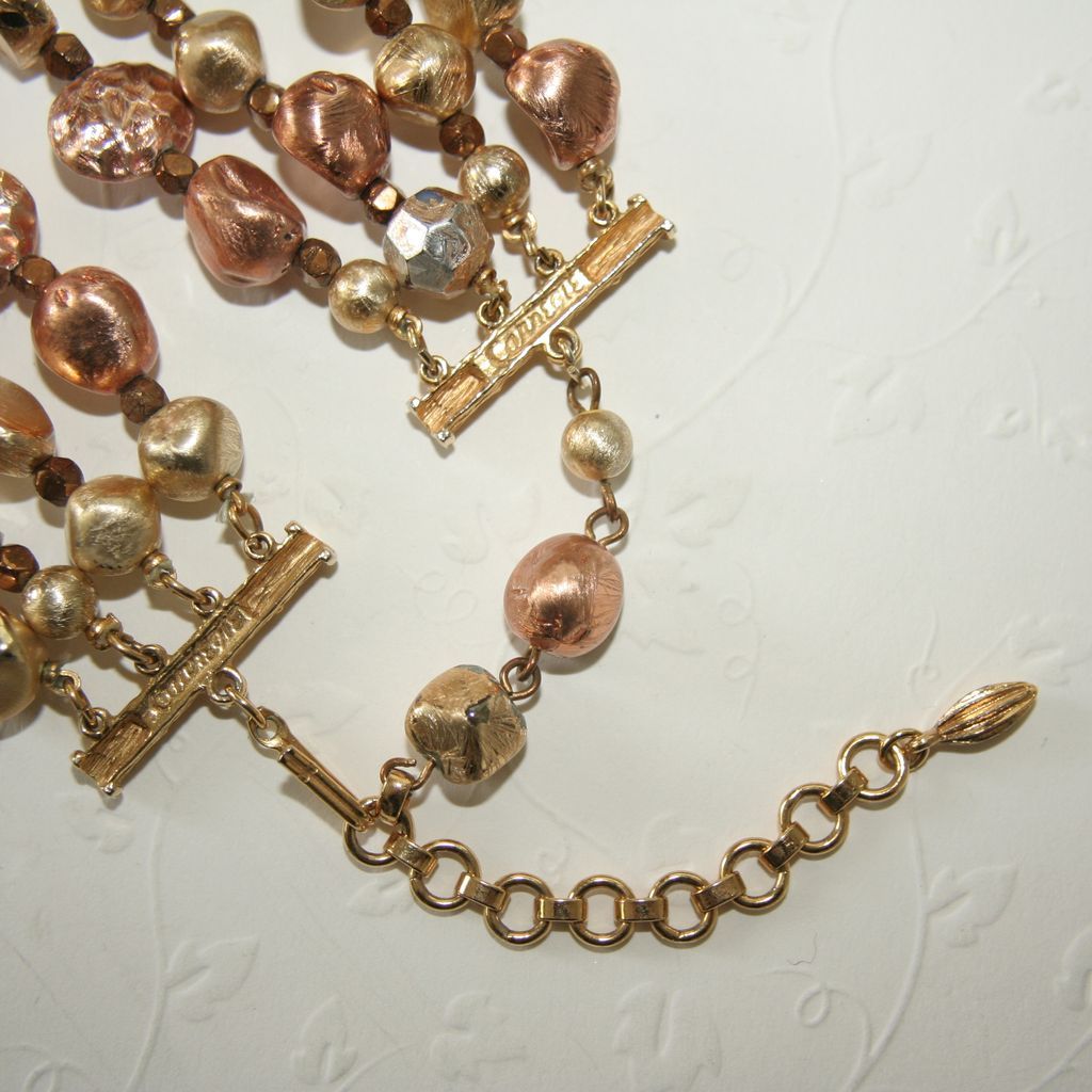 50% Off - Hattie Carnegie Four Strand Necklace, Metallic Coated Beads in Goldtone and Coppertone 50% Off - Hattie Carnegie Four Strand Necklace, Metallic Coated Beads in Goldtone and Coppertone