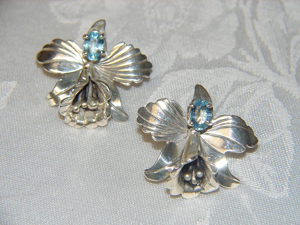 Sterling Plated and Blue Topaz Lily Pierced Earrings Sterling Plated and Blue Topaz Lily Pierced Earrings