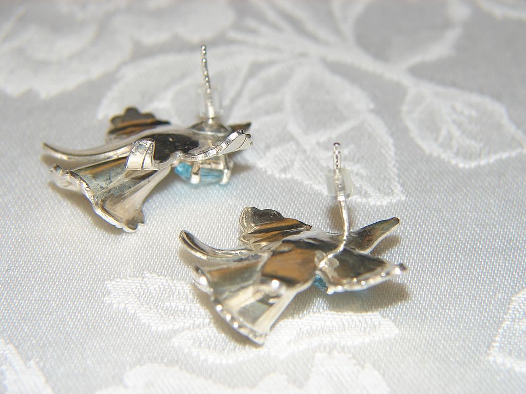 Sterling Plated and Blue Topaz Lily Pierced Earrings Sterling Plated and Blue Topaz Lily Pierced Earrings