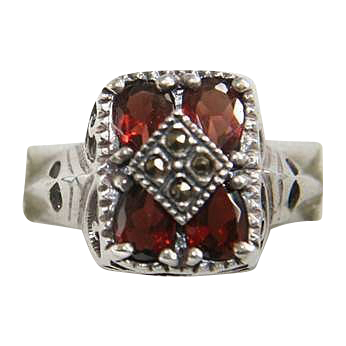 50% Off-Beautiful Vintage Sterling, Garnet, and Marcasite Ring 50% Off-Beautiful Vintage Sterling, Garnet, and Marcasite Ring