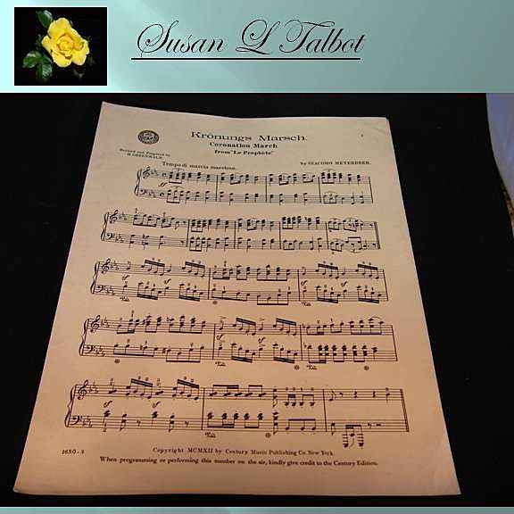 Reduced-Vintage Sheet Music "Gems From The Operas - Coronation March" 1912 Reduced-Vintage Sheet Music "Gems From The Operas - Coronation March" 1912