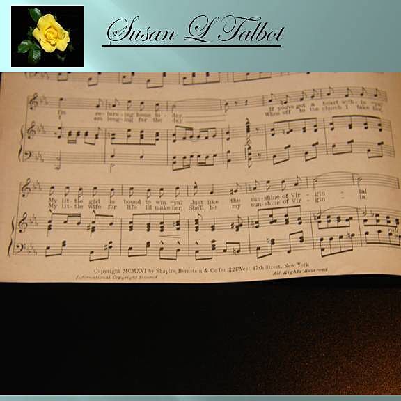 Reduced-Vintage Sheet Music "She Is The Sunshine Of Virginia", 1916 Reduced-Vintage Sheet Music "She Is The Sunshine Of Virginia", 1916