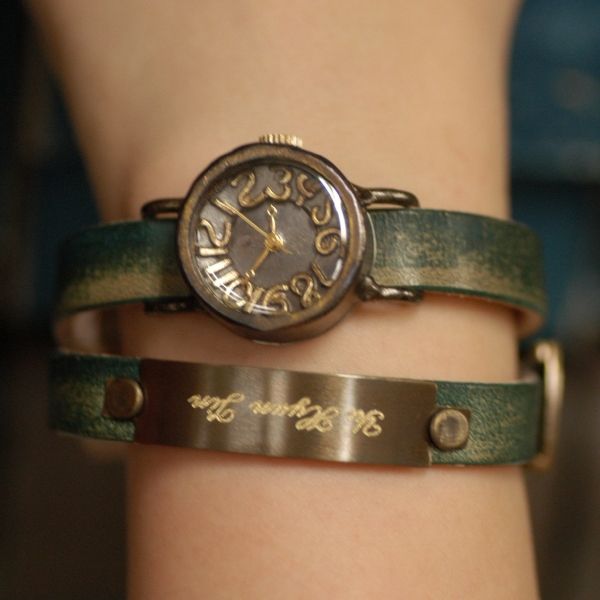 GRUNGE LOOK SteamPunk ANTIQUE style handmade women watch twin lady blue leather band GRUNGE LOOK SteamPunk ANTIQUE style handmade women watch twin lady blue leather band