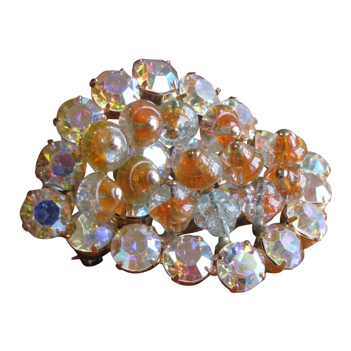 DeLizza & Elster Rhinestone and Crackle Glass Brooch DeLizza & Elster Rhinestone and Crackle Glass Brooch