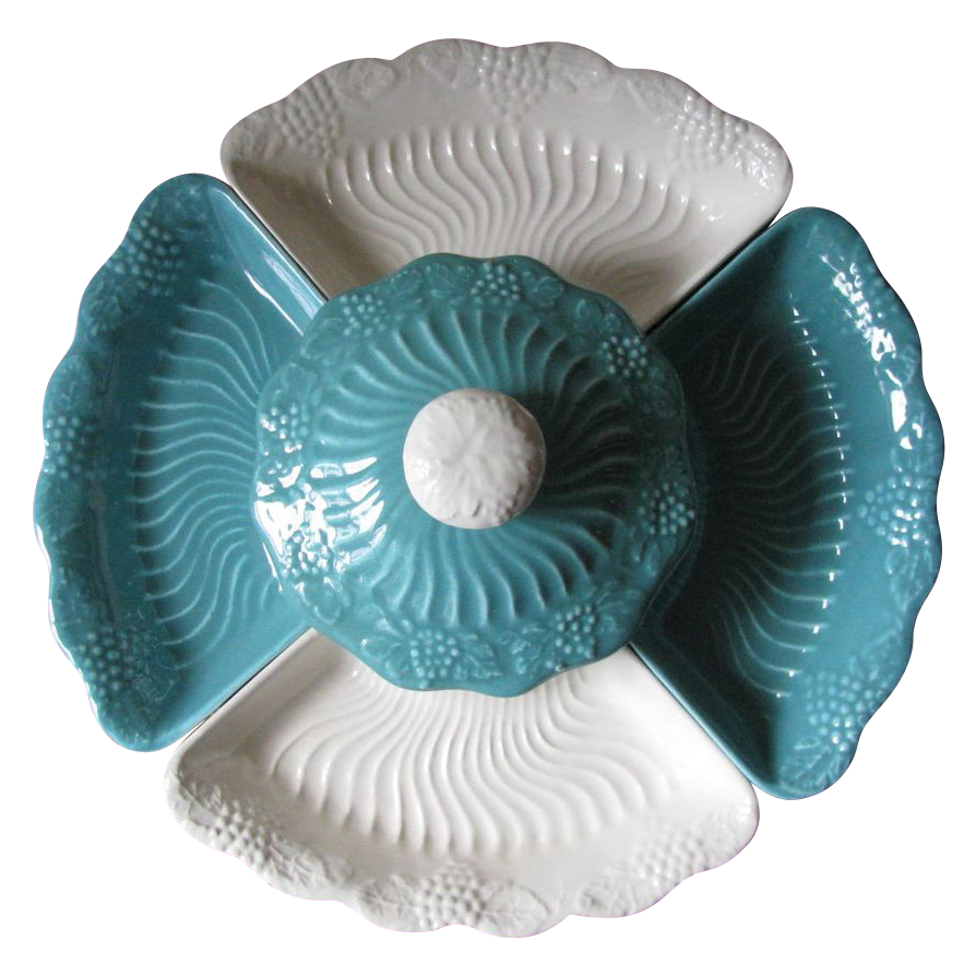 Vintage California Pottery Lazy Susan in Blue & White Vintage California Pottery Lazy Susan in Blue & White