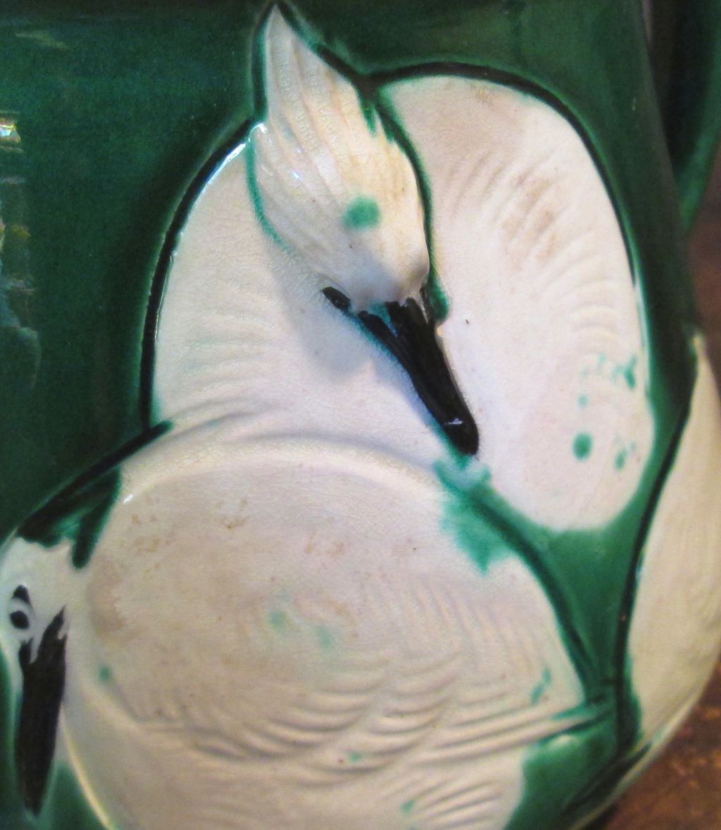 Japanese Awaji Pottery Vase With White Cranes, Circa 1900 from