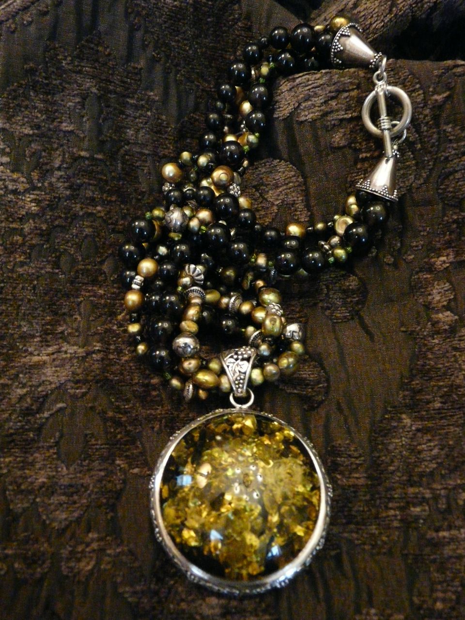 Artisan Green Amber, Mixed Beads Statement Necklace Artisan Green Amber, Mixed Beads Statement Necklace