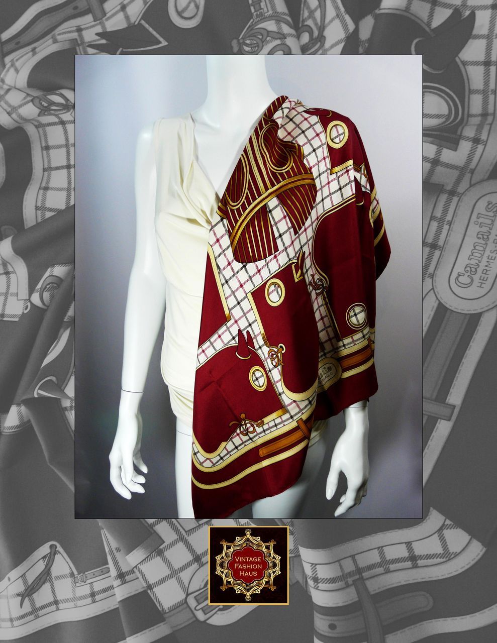 Authentic Vintage Hermes Silk Scarf / Carre CAMAILS Authentic Vintage Hermes Silk Scarf / Carre CAMAILS