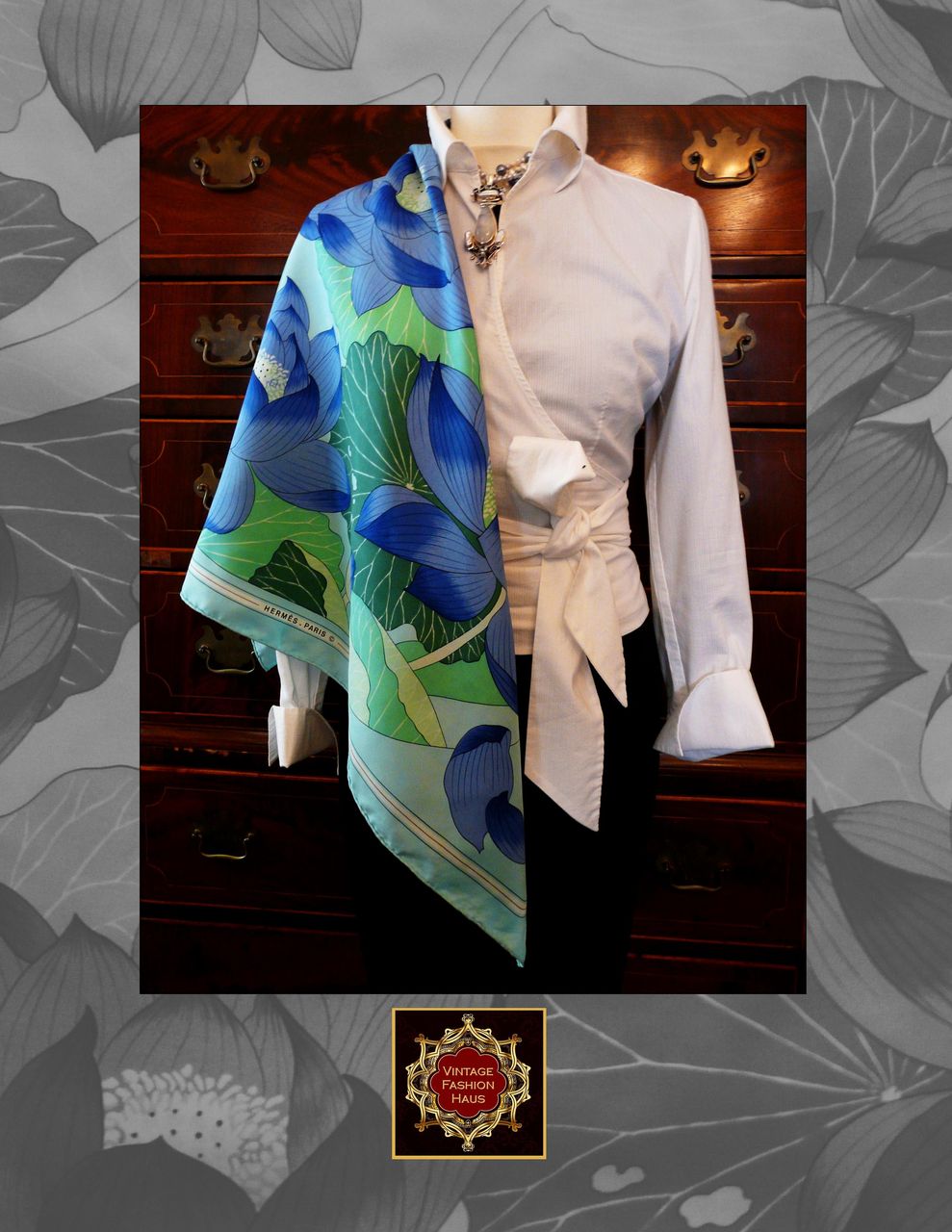 Authentic Vintage Hermes Silk Scarf LOTUS Authentic Vintage Hermes Silk Scarf LOTUS