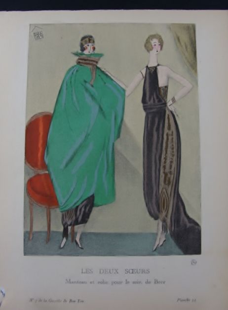 French Print: La Gazette du Bon Ton, Les Deux Soeurs, Mario Simon, 1921 French Print: La Gazette du Bon Ton, Les Deux Soeurs, Mario Simon, 1921