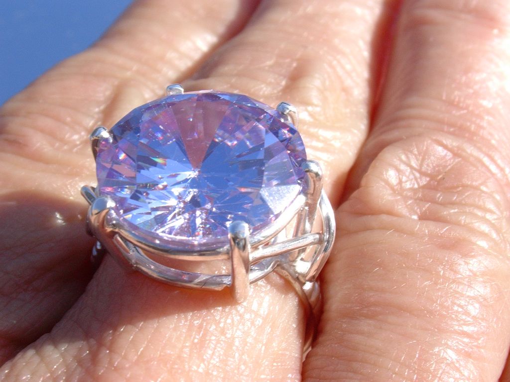 Sterling Large Amethyst (Man Made) Gemstone Incredible Ladies Ring Sterling Large Amethyst (Man Made) Gemstone Incredible Ladies Ring