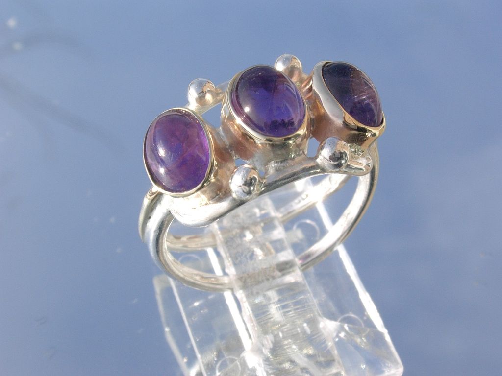 Sterling/9kt Yellow Gold Wisteria Purple Triple Amethyst Ladies Ring Sterling/9kt Yellow Gold Wisteria Purple Triple Amethyst Ladies Ring