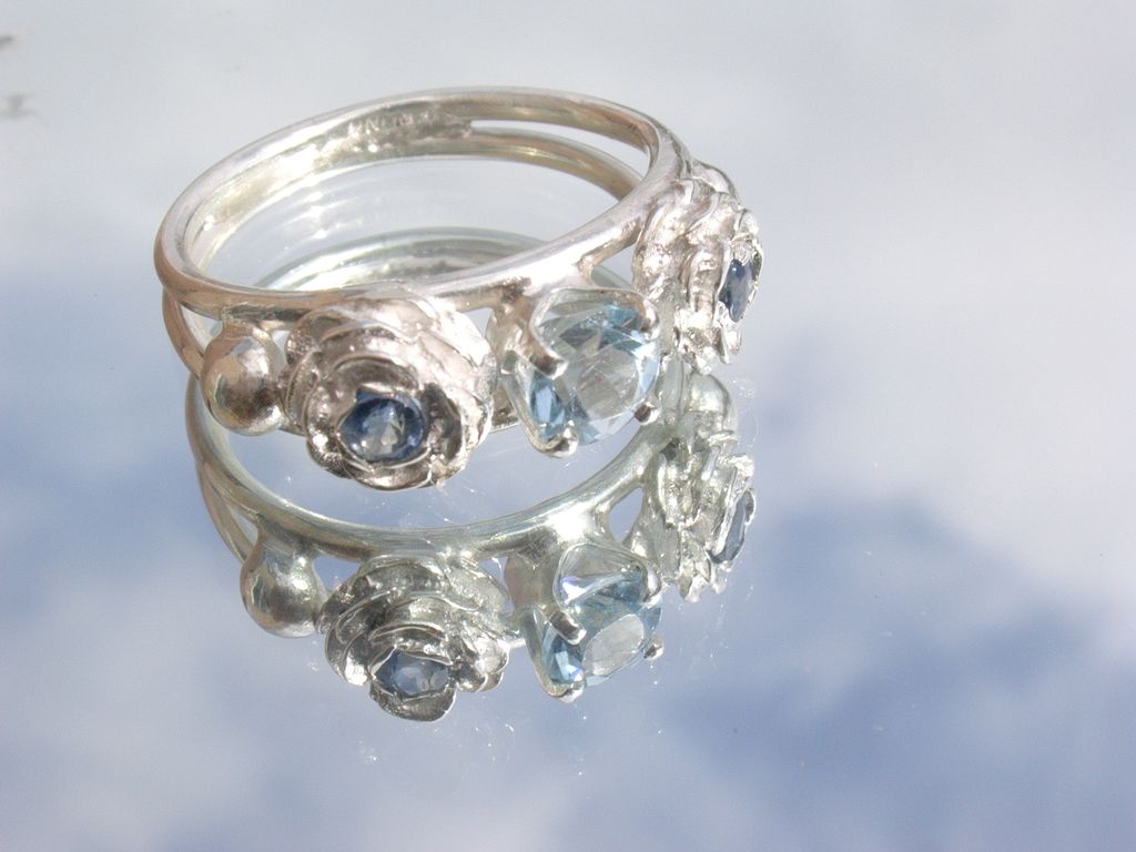 Sterling Blue Topaz and Sapphire Rose Bud Ladies Ring Sterling Blue Topaz and Sapphire Rose Bud Ladies Ring