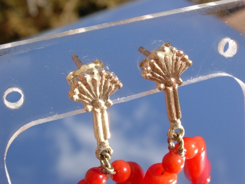 14kt Multi Shape Red Coral Dangle Earrings 14kt Multi Shape Red Coral Dangle Earrings