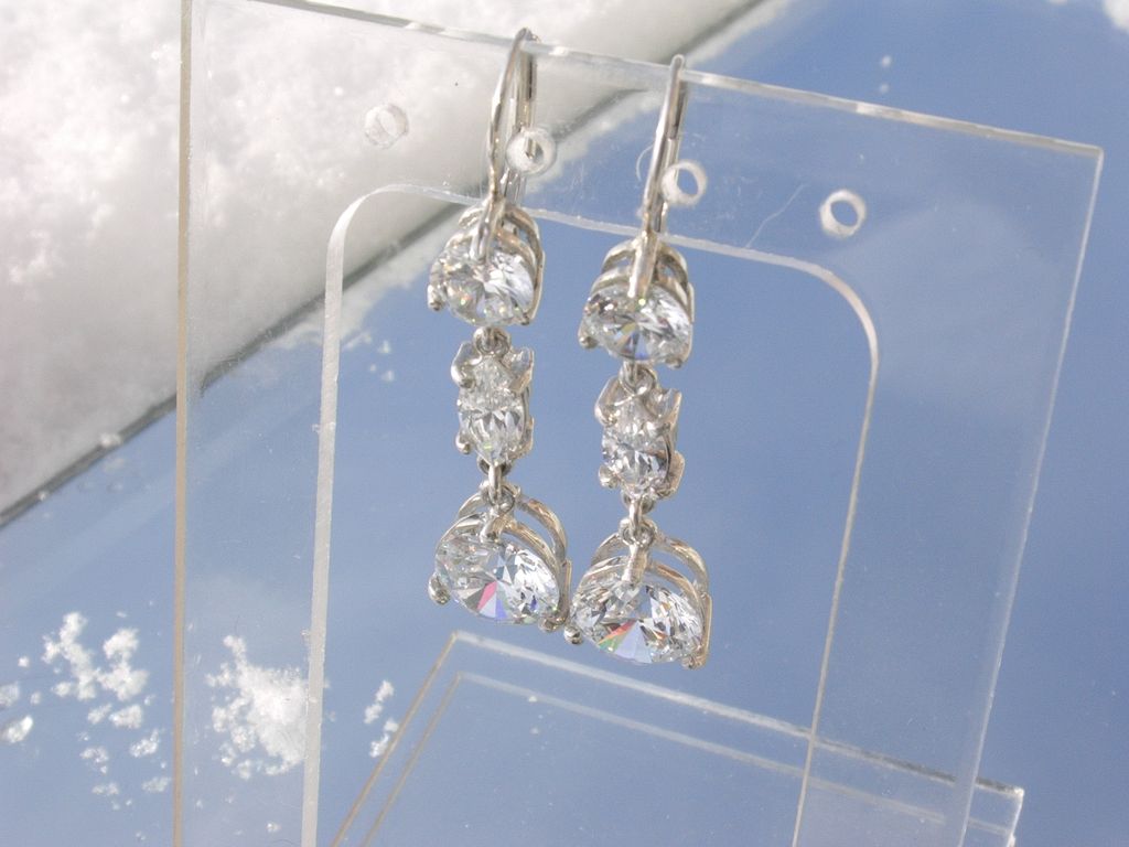 Sterling Flashing Cubic Zircon Triple Dangle Earrings Sterling Flashing Cubic Zircon Triple Dangle Earrings