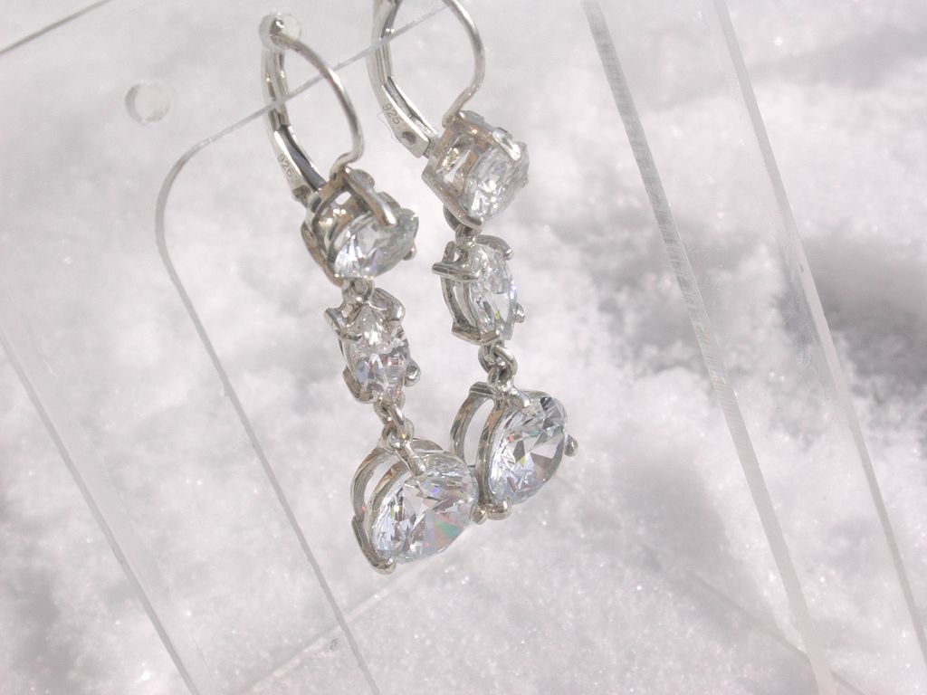 Sterling Flashing Cubic Zircon Triple Dangle Earrings Sterling Flashing Cubic Zircon Triple Dangle Earrings