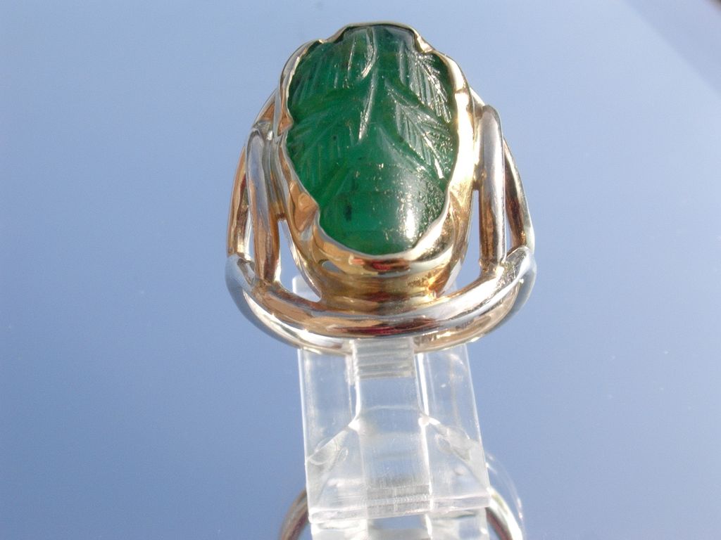 Sterling/10kt Carved Emerald Leaf Ladies Ring Sterling/10kt Carved Emerald Leaf Ladies Ring