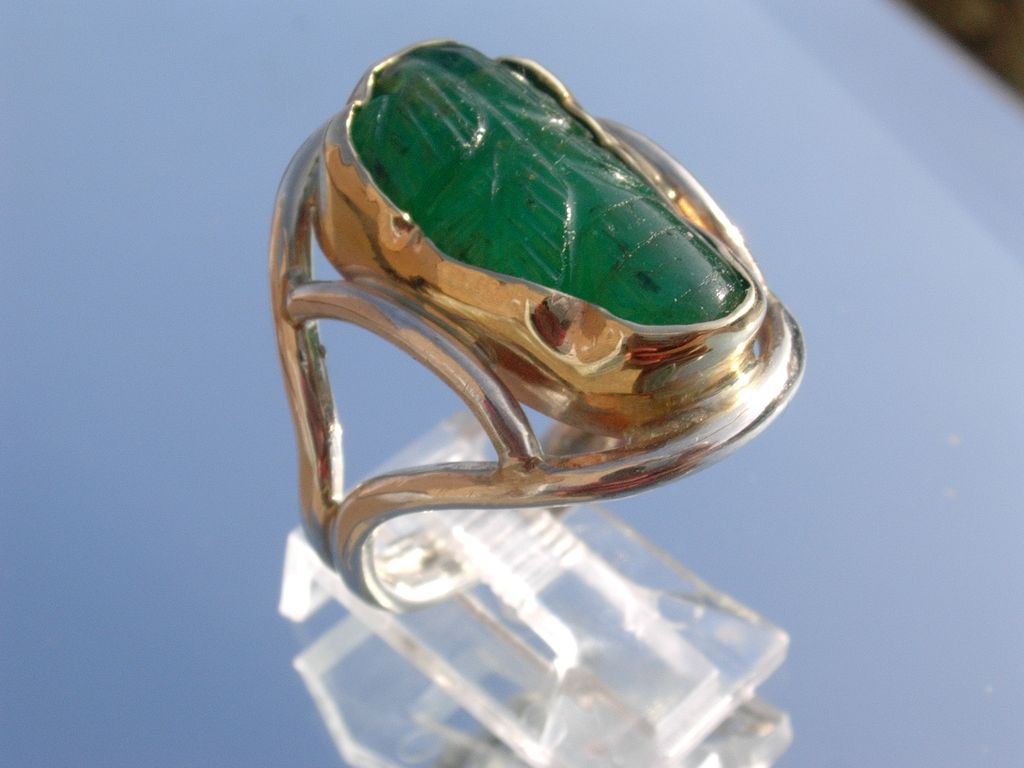 Sterling/10kt Carved Emerald Leaf Ladies Ring Sterling/10kt Carved Emerald Leaf Ladies Ring