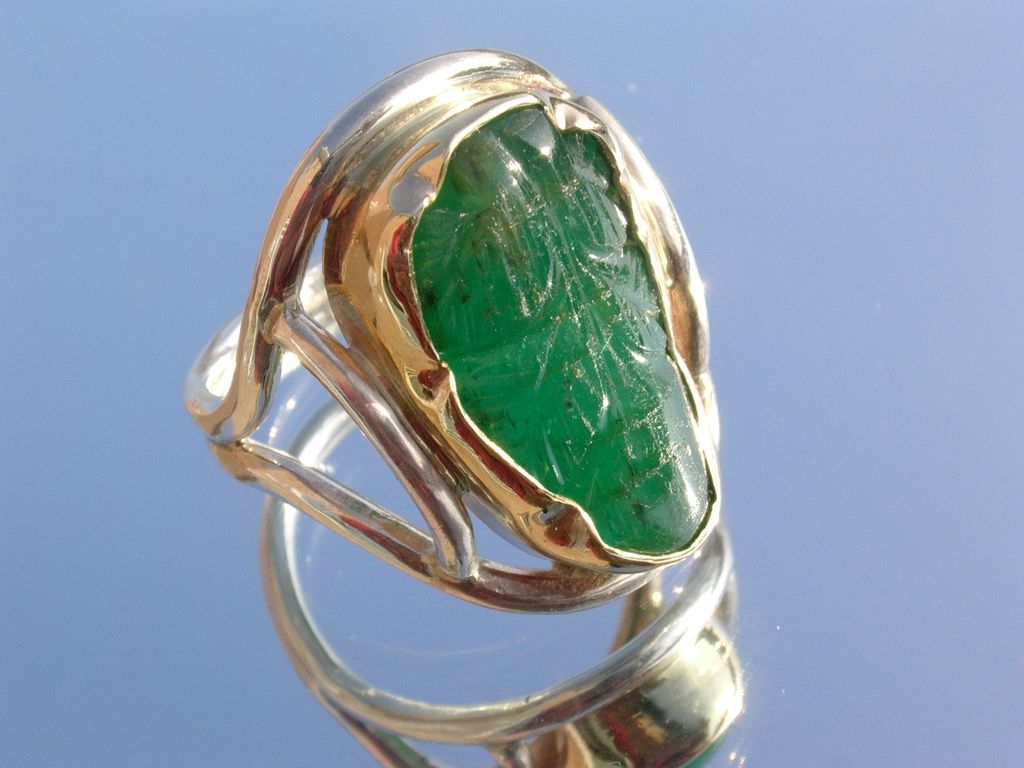 Sterling/10kt Carved Emerald Leaf Ladies Ring Sterling/10kt Carved Emerald Leaf Ladies Ring