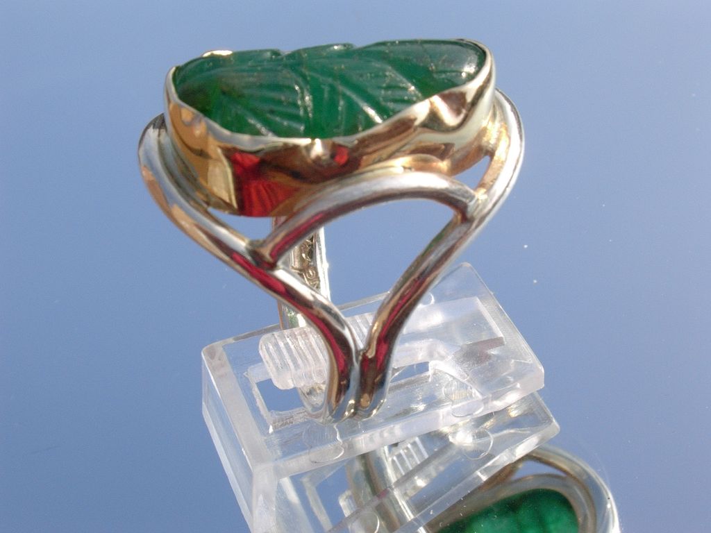 Sterling/10kt Carved Emerald Leaf Ladies Ring Sterling/10kt Carved Emerald Leaf Ladies Ring