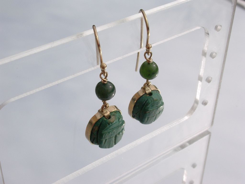 14kt Jade/Scarab Beetle Dangle Earrings 14kt Jade/Scarab Beetle Dangle Earrings