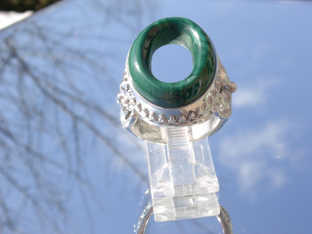 Sterling Oval Malachite Unisex Statement Ring Sterling Oval Malachite Unisex Statement Ring