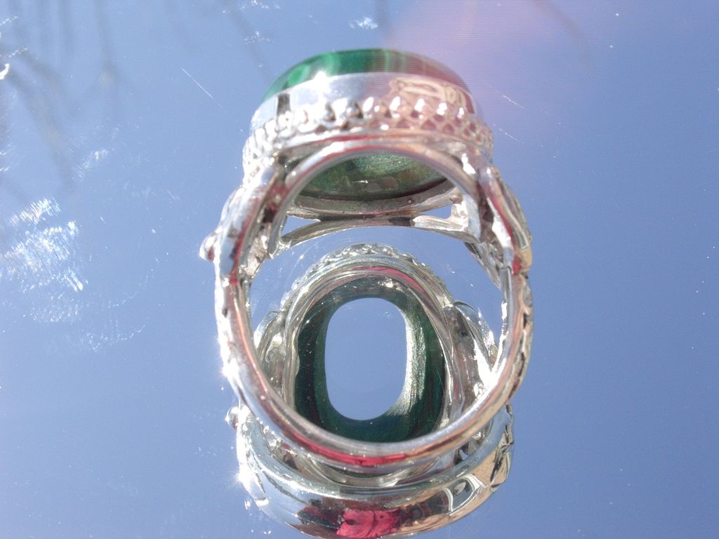 Sterling Oval Malachite Unisex Statement Ring Sterling Oval Malachite Unisex Statement Ring