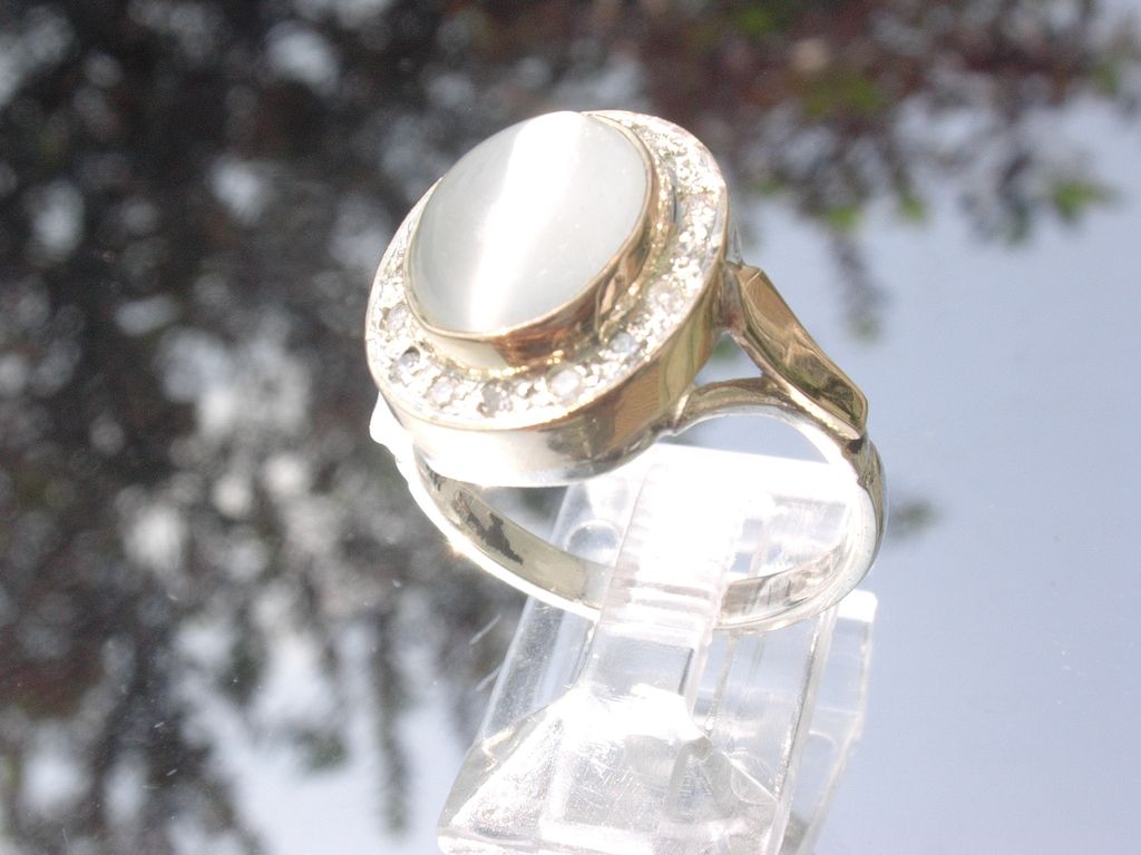 Sterling/10kt: Grey Moonstone/Multi Diamond Ladies Ring Sterling/10kt: Grey Moonstone/Multi Diamond Ladies Ring