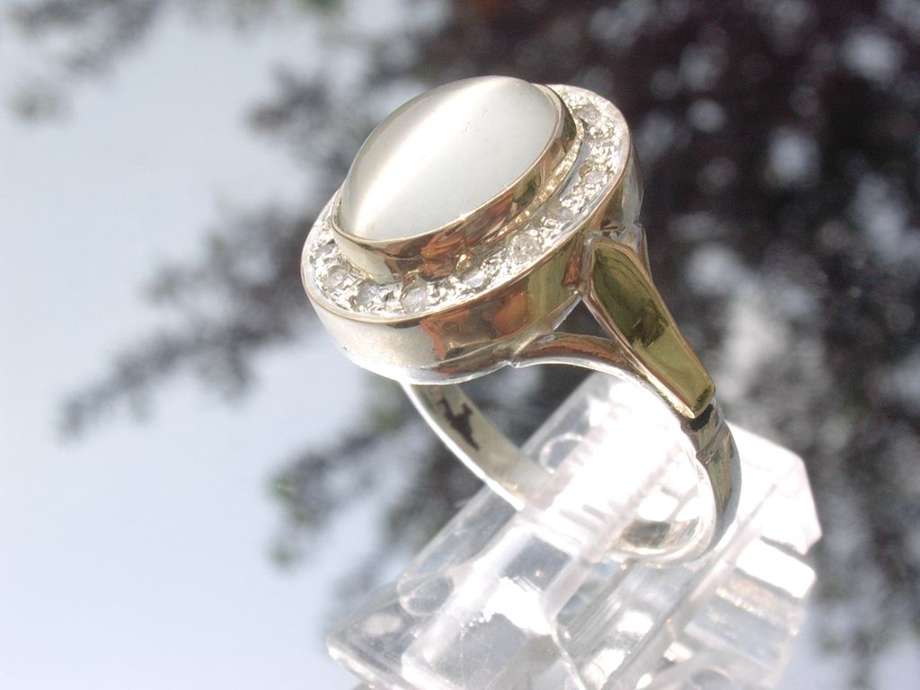 Sterling/10kt: Grey Moonstone/Multi Diamond Ladies Ring Sterling/10kt: Grey Moonstone/Multi Diamond Ladies Ring