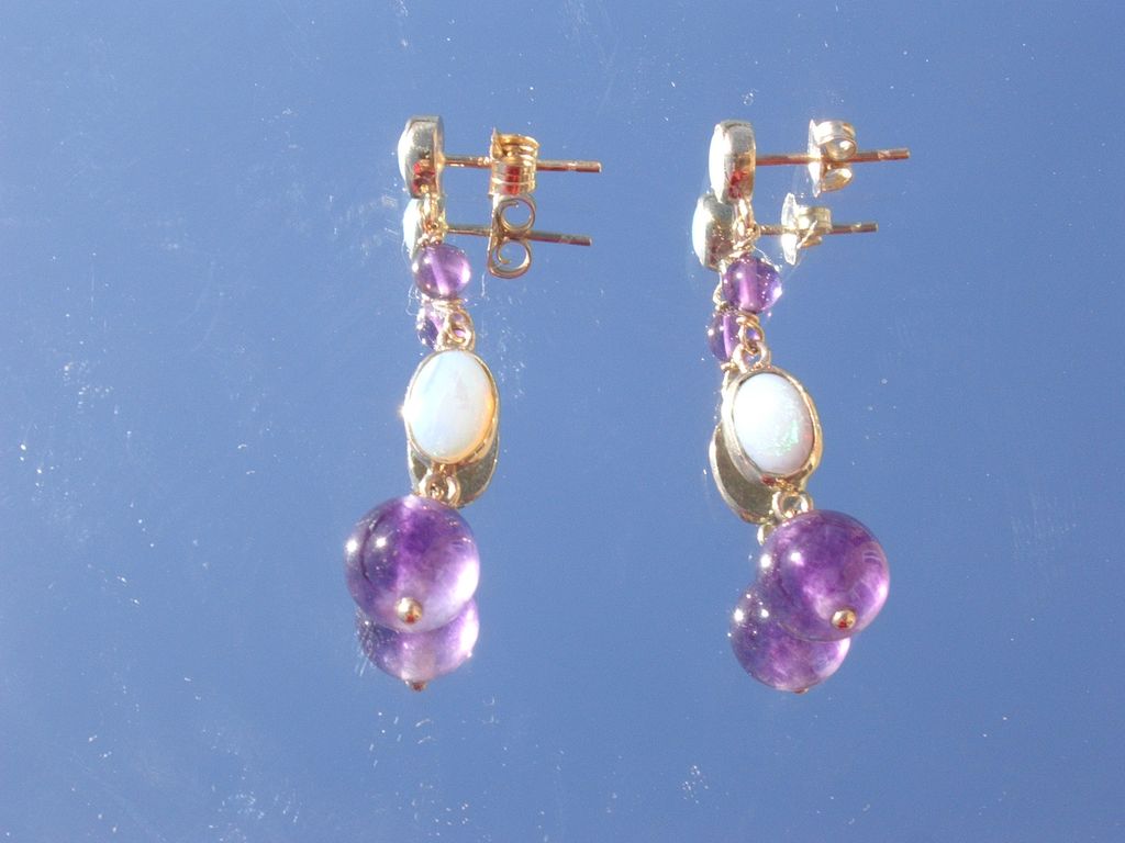 14kt Multi Opal/Amethyst Dangle Earring 14kt Multi Opal/Amethyst Dangle Earring