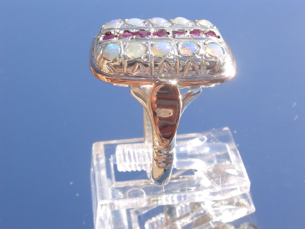 Sterling/9kt Multi Opal/Ruby Rectangular Ladies Ring Sterling/9kt Multi Opal/Ruby Rectangular Ladies Ring