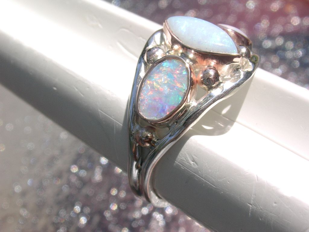Sterling/9kt Pink Gold Fiery /Rainbow Triple Opal Ladies Ring Sterling/9kt Pink Gold Fiery /Rainbow Triple Opal Ladies Ring