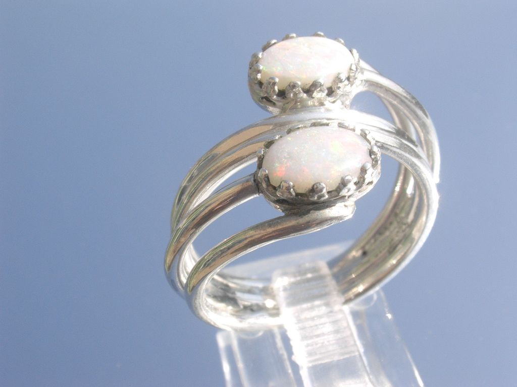 Sterling Fiery Double Opal Wrap Around Ladies Ring Sterling Fiery Double Opal Wrap Around Ladies Ring