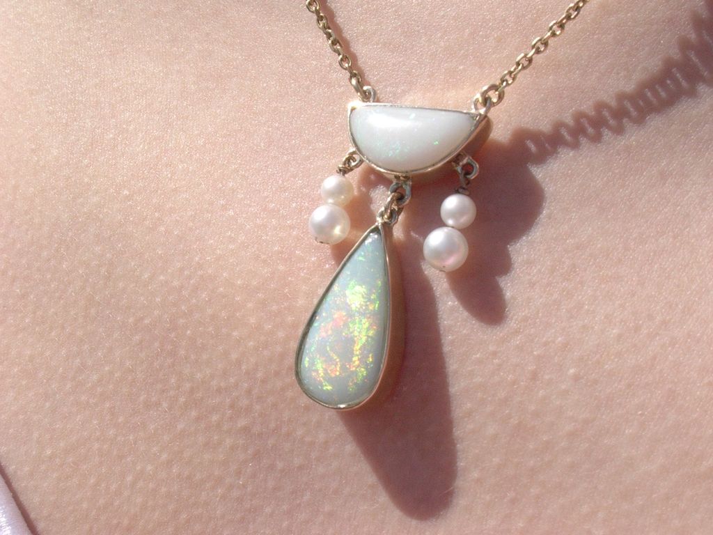 14kt Luxurious Freshwater Pearl/Multi Opal Necklace 14kt Luxurious Freshwater Pearl/Multi Opal Necklace