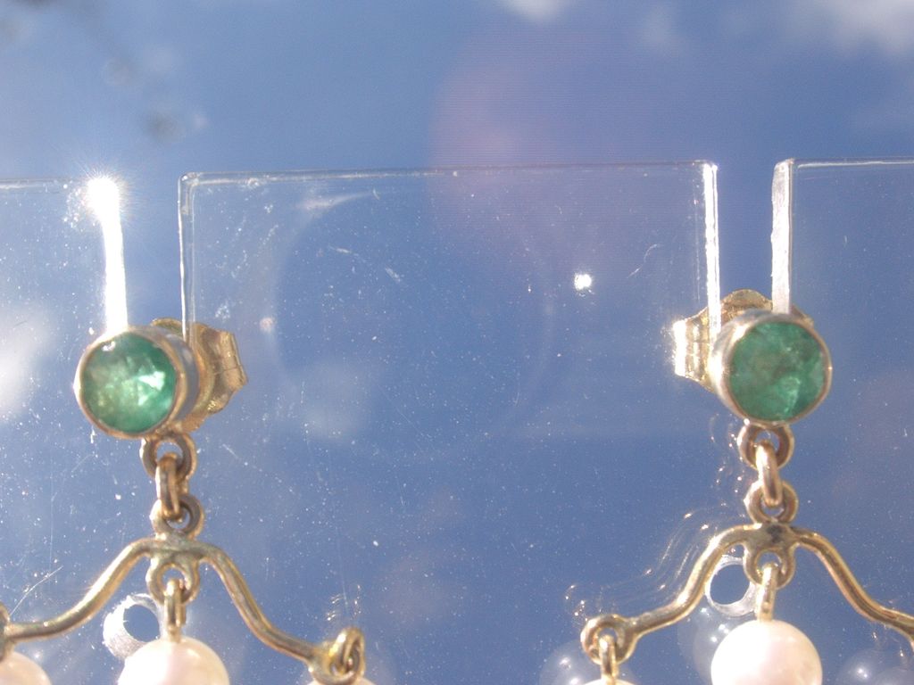 14kt Emerald/Cascading Freshwater Pearl Dangle Earrings 14kt Emerald/Cascading Freshwater Pearl Dangle Earrings