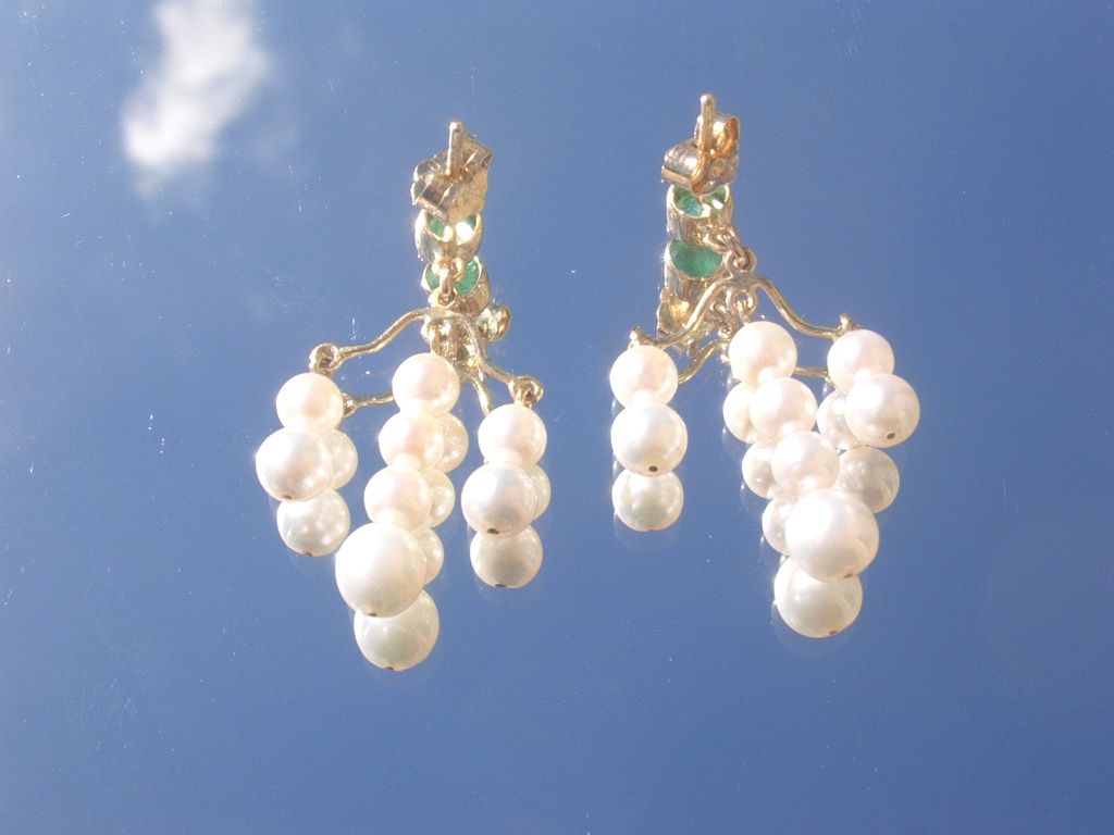 14kt Emerald/Cascading Freshwater Pearl Dangle Earrings 14kt Emerald/Cascading Freshwater Pearl Dangle Earrings