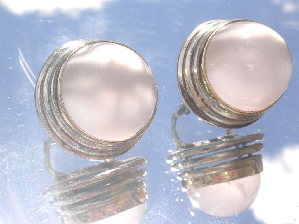 Sterling/14kt Large Rose Quartz Stud Earrings Sterling/14kt Large Rose Quartz Stud Earrings